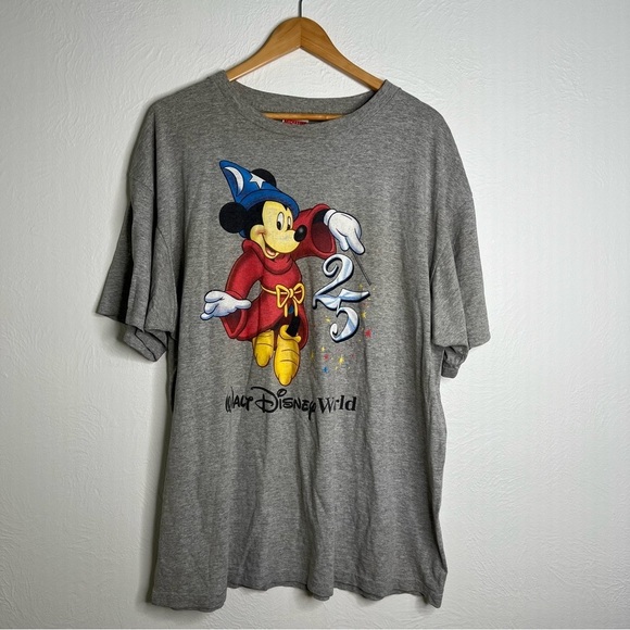 Vintage 90s Walt Disney World 25th Anniversary T-Shirt Gray Cotton Blend Sz XXL - Picture 2 of 14